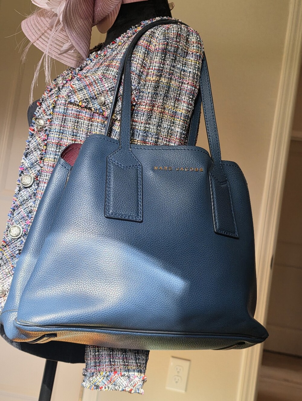 Marc Jacobs Navy Pebbled Leather Top-Handle Tote